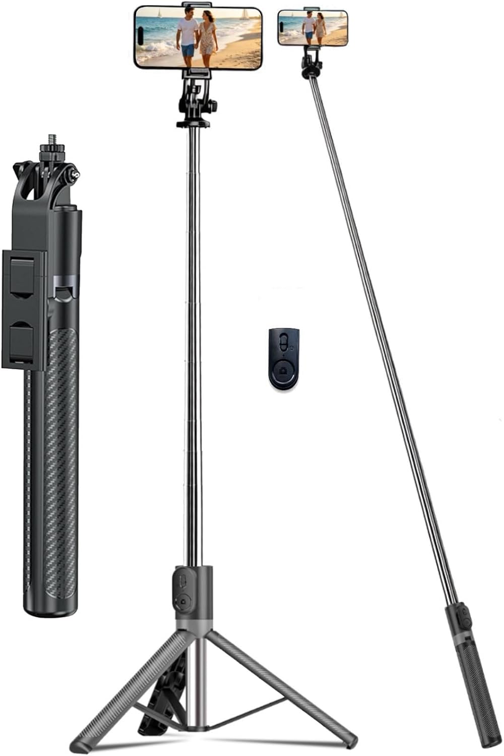 67" Phone Tripod Selfie Stick for iPhone & Android, Extendable Cell Phone Stand with Wireless Remote, Lightweight Travel Tripod Phone Holder for Video Recording, Live Streaming, Photography