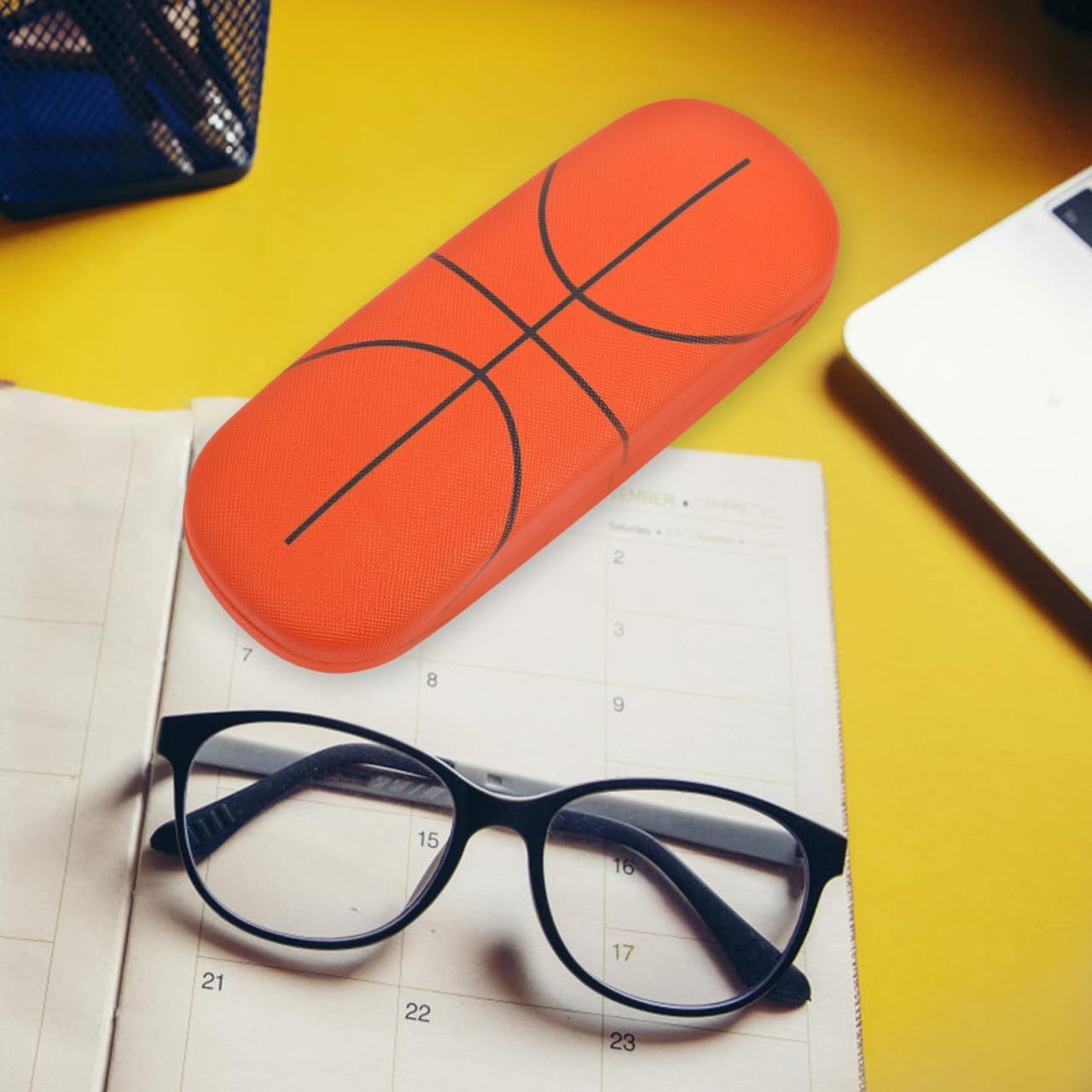 FRCOLOR Hard Shell Eyeglasses Case Cool Basketball Pattern Portable Sunglasses Case for Kids Students Teenager Travel Eye Glass Protective Case with Cleaning Cloth