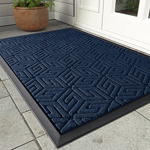 Yimobra Front Door Mat Outside Entrance 17×295 Waterproof All Season Weather Doormat Stain and Fade Resistant Indoor Outdoor Entryway Welcome Mat Non Slip Natural Rubber Easy Clean Patio Blue