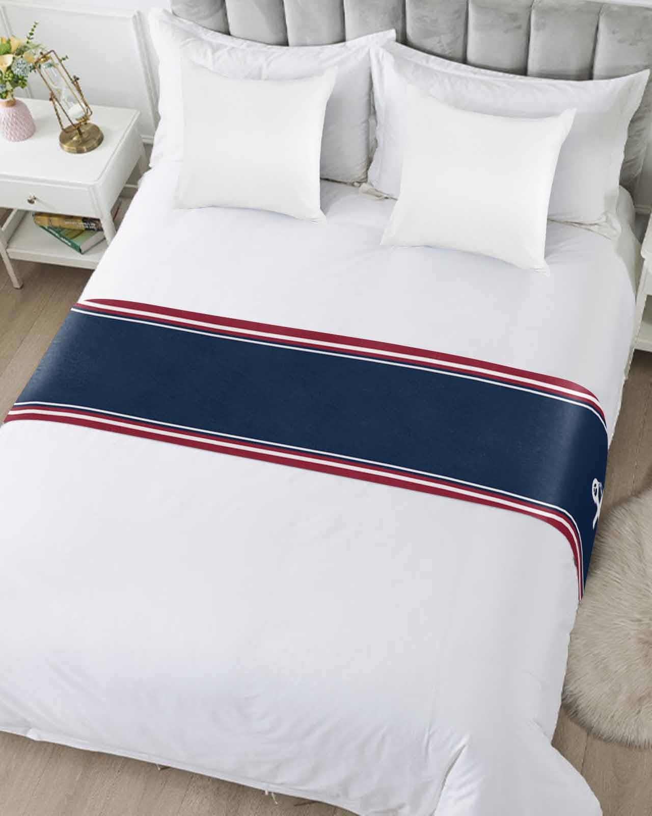 Bed Runner Nautical Anchor Bedding Scarves Soft Decorative Bed Flag Navy Blue Red Stripes Bed Runners for King Size Bed Home Hotel Bedroom Decorations Bed Throws for Foot of Bed Scarf Protector 20x94
