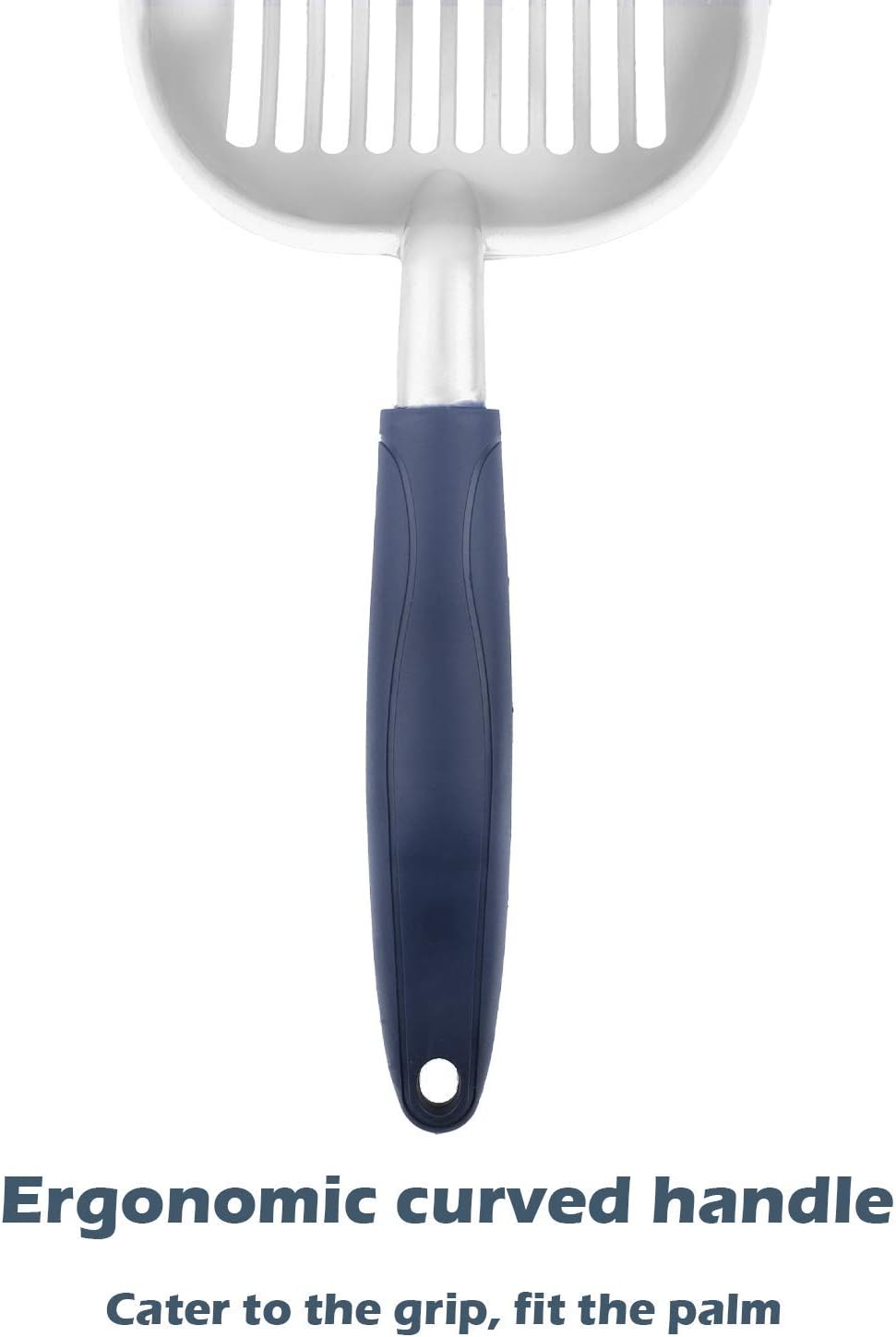 FOTAIL Solid Cat Litter Scoop with Silicone Handle, Aluminum Alloy Deep Cat Shovel, Large Pet Litter Scoop Metal with Mesh, Lightweight Shovel Suitable for All Kitty Litter Box(14''*5.5'' Navy