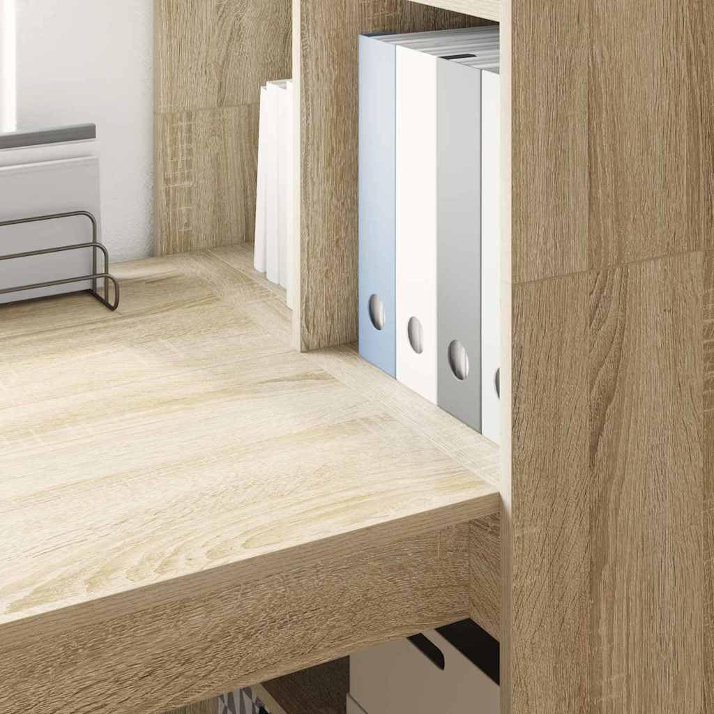 Schreibtisch Sonoma-Eiche 122 x 67 x 145 cm Holzwerkstoff mit Stauraum und Regalen für Büroorganisation und kreatives Arbeiten
