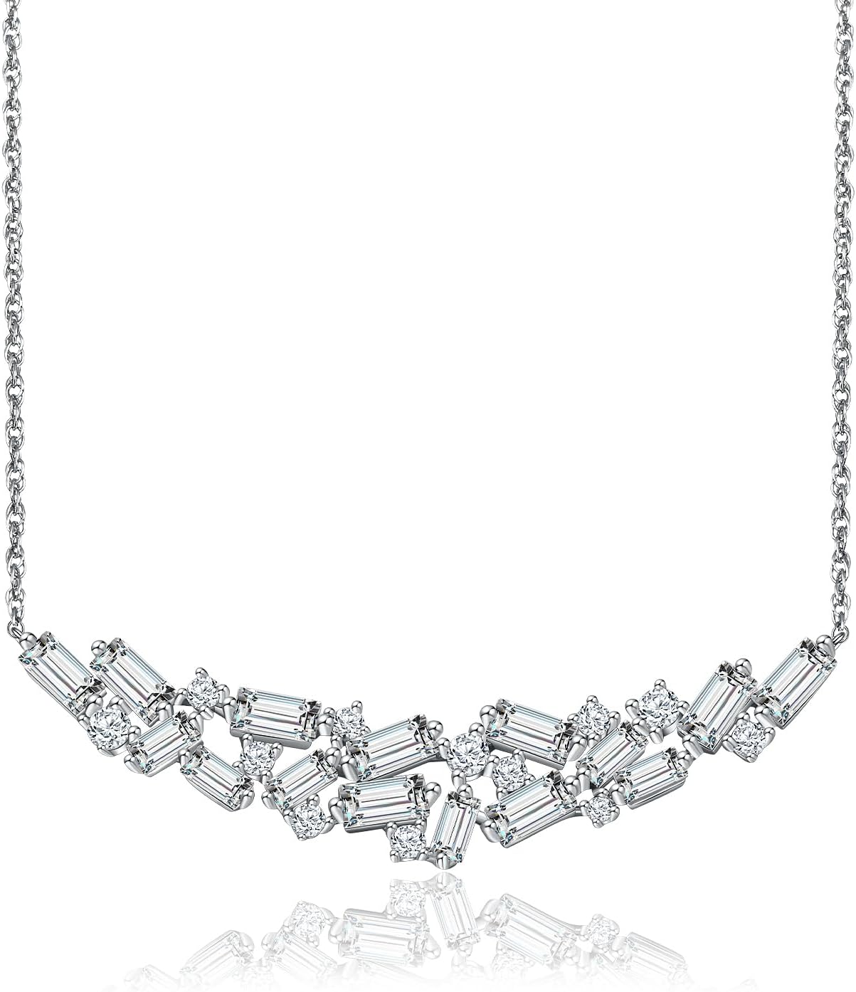 Curved Bar Baguette Necklace for Women 925 Sterling Silver Lab Created Colorful Gemstone Pendant Necklace