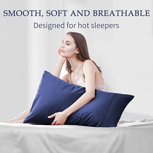 Miniatura 6 de Zenssia Juego de 2 fundas de almohada estándar, transpirables con diseño de cierre Evelope y ribete elegante en el borde, 2 fundas de almohada de