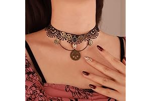 Wiwpar Steam Punk Black Lace Gothic Lolita Gear Pendant Choker Necklace