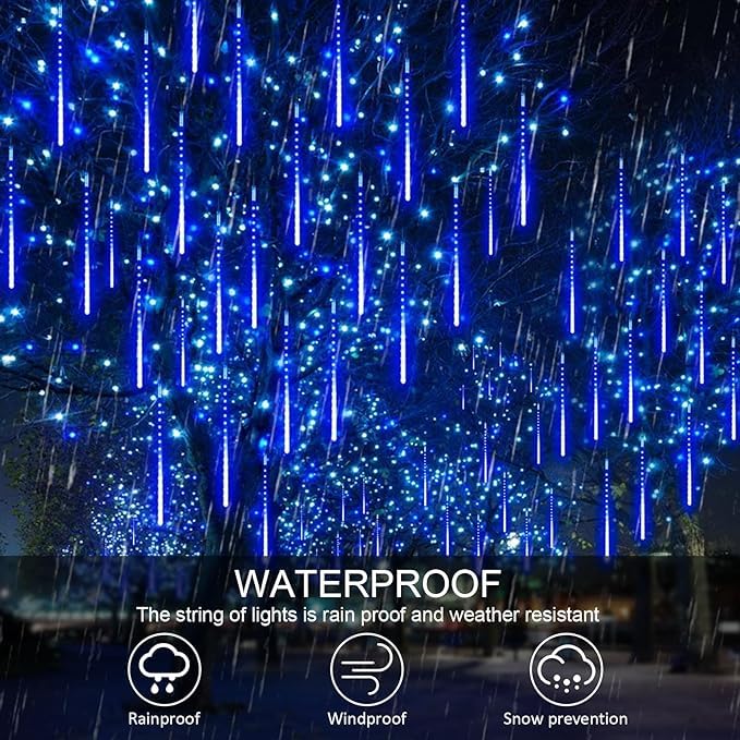 Guirlande Lumineuse Jardin, Guirlande Lumineuse LED d'extérieur, météores, Pluie météores, lumières solaires pour fêtes Noël, Mariage, Sapin Noël