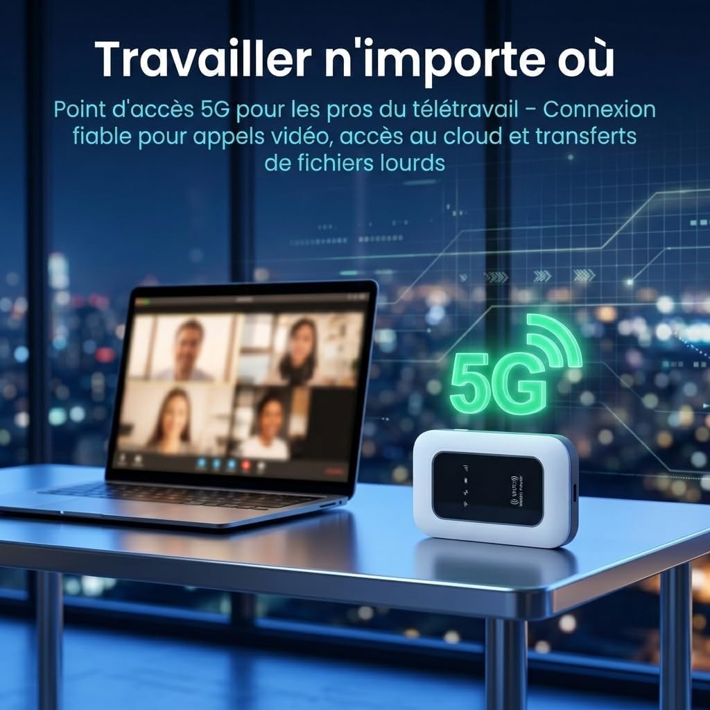 Routeur 5G Portable WiFi 6 avec Slot SIM Déverrouillé – Modem 5G Carte SIM, Internet Mobile Haut Débit 5G/4G+, Débit Ultra Rapide 300 Mbps, Jusqu’à 28 Appareils, Idéal pour Voyage & Télétravail