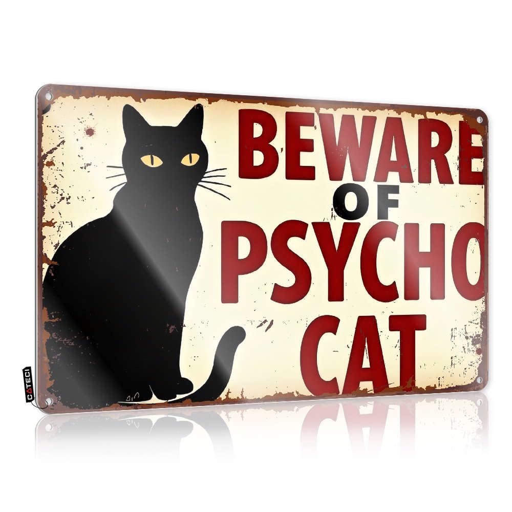 Beware Of Psycho Cat Country Art | Hanging Vintage Style Wedding Home Bar Decoration Easy Hang(30X40CM)