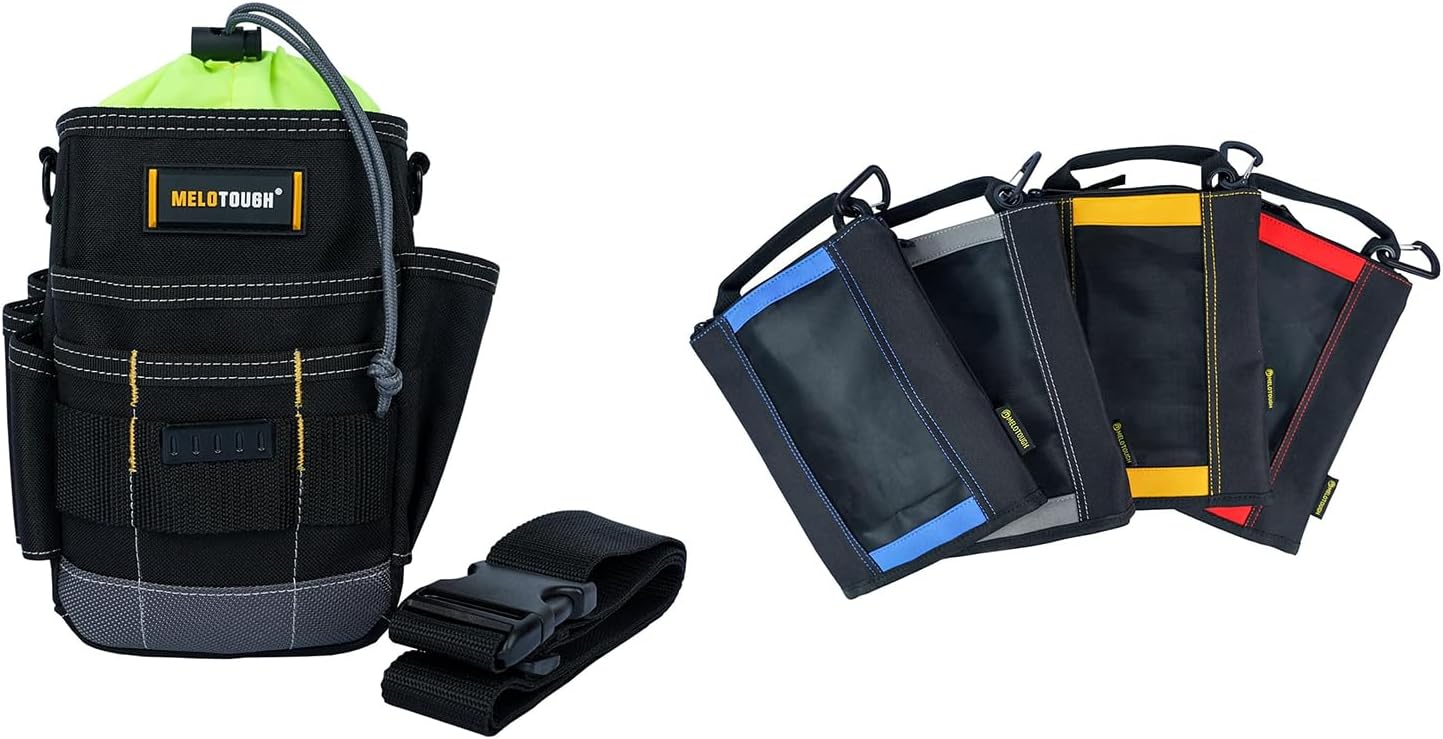 MELOTOUGH Tool Belt Pouches Electrician Tool Pouch with Belt Clip, Utility Top Drawstring Organizer Tool Pouch Bag,Fastener Bag Small Zip Tool Pouch Utility Zipper Tool Bag with Heavy Duty Mesh Window