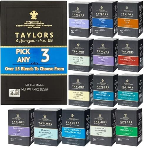Taylors of Harrogate Tea Bags. PICK ANY 3 Boxes (20 Individually Wrapped Tea Bags Each Pack) from 20+ Flavours Inc. Green Tea, Peppermint, White tea, English Breakfast, Cinnamon, Darjeeling - 60 BAGS