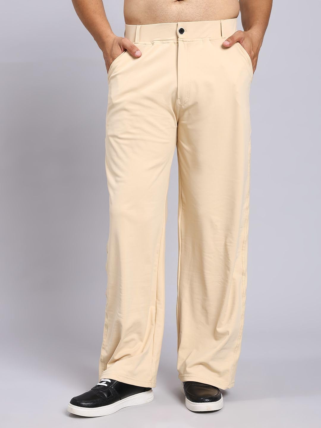 veltick Loose Fit Mid-Rise Beige Men Lycra Blend Trousers-picture-41