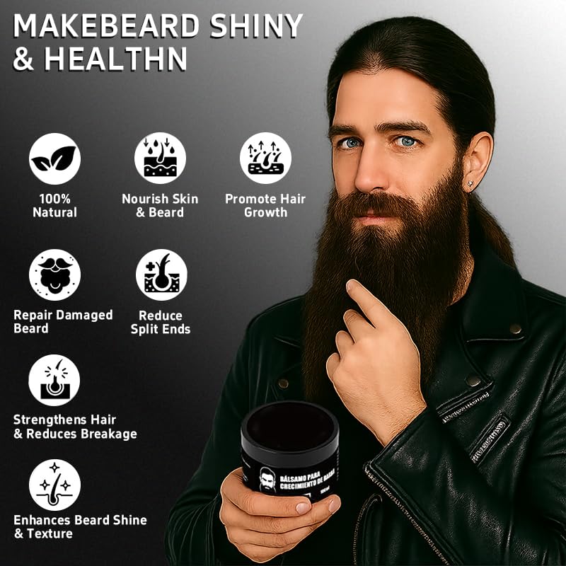Miniatura 5 de Bálsamo Profesional Ultra Potente para Crecimiento de Barba  Bálsamo Estimulante del Crecimiento de la Barba de Acción Rápida No Graso, Fórmula