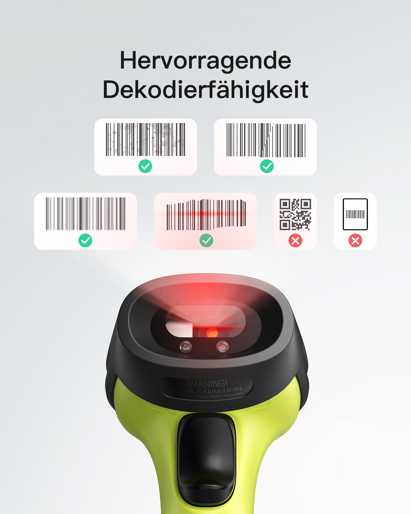 Inateck BCST-60 Barcode Scanner Wireless 2.4 GHz 35 m Reichweite 180 Tage Standby-Zeit