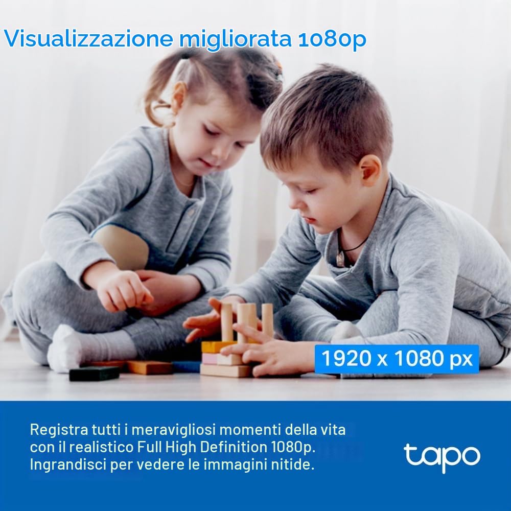 Tapo C200C Telecamera Wi-Fi Interno FHD, Videocamera sorveglianza, Visione Notturna, 360° Visuale, Audio Bidirezionale, Rilevamento di movimento e notifiche, Allarme Acustico e Luminoso Integrato