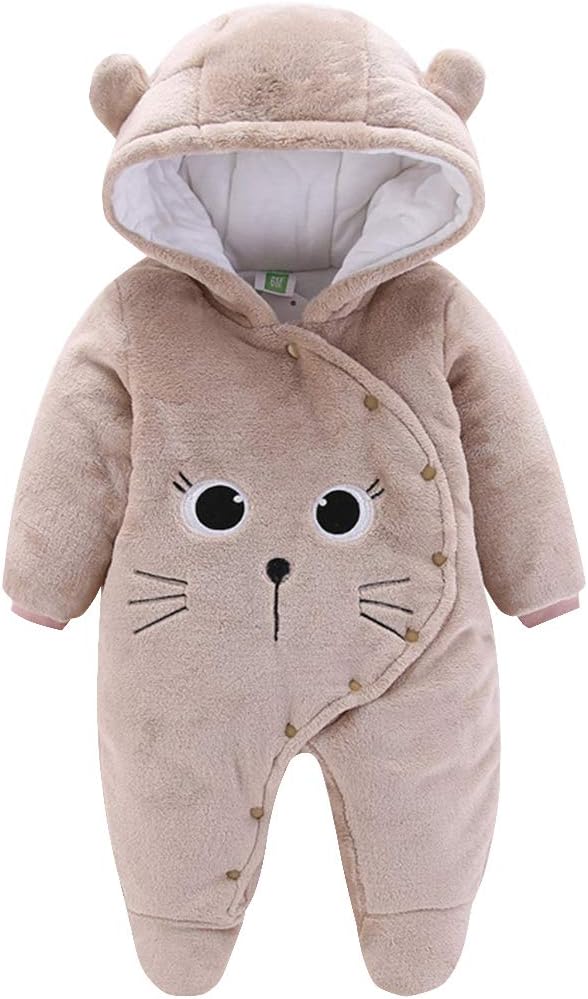 Baby Fleece Snowsuit with Hood, Newborn Baby Girls Boys Winter Clothes Suits 0-12 Months
