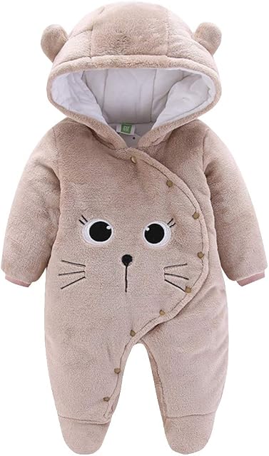 JiAmy Baby Hooded Romper Fleece Snowsuit Cartoon Jumpsuit Fall Winter Outfits for 0-12 Months