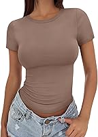 Vista 27 de Trendy Queen - Camisetas básicas para mujer, camisetas de verano, manga corta, ajustadas, linda ropa de entrenamiento para gimnasio