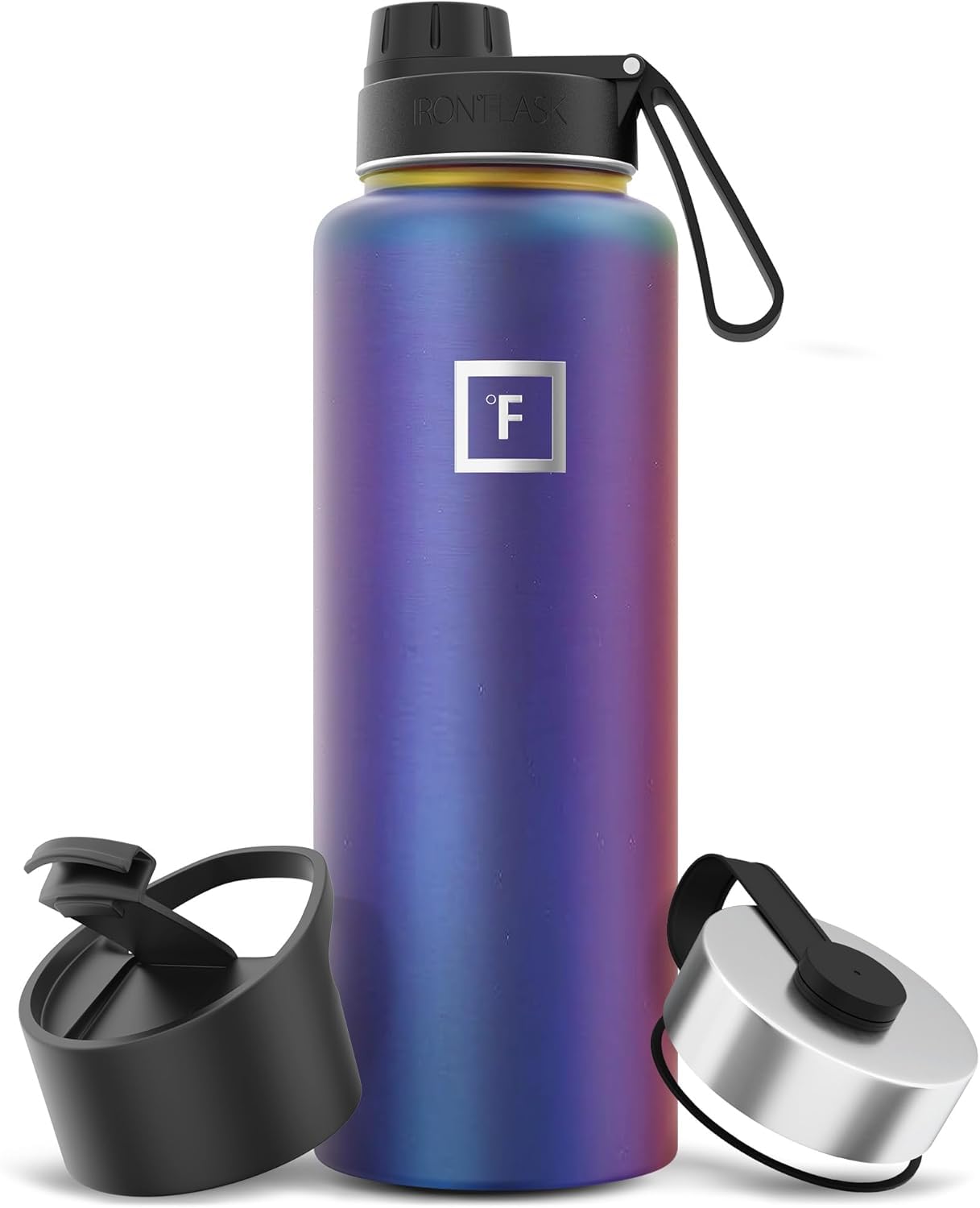 IRON °FLASKCamping & Hiking Hydration Flask with 3 Lids - Stainless Steel, Double Walled & Vacuum Insulated Water Bottle - Leak Proof & BPA Free (Aurora, Spout - 40 oz)