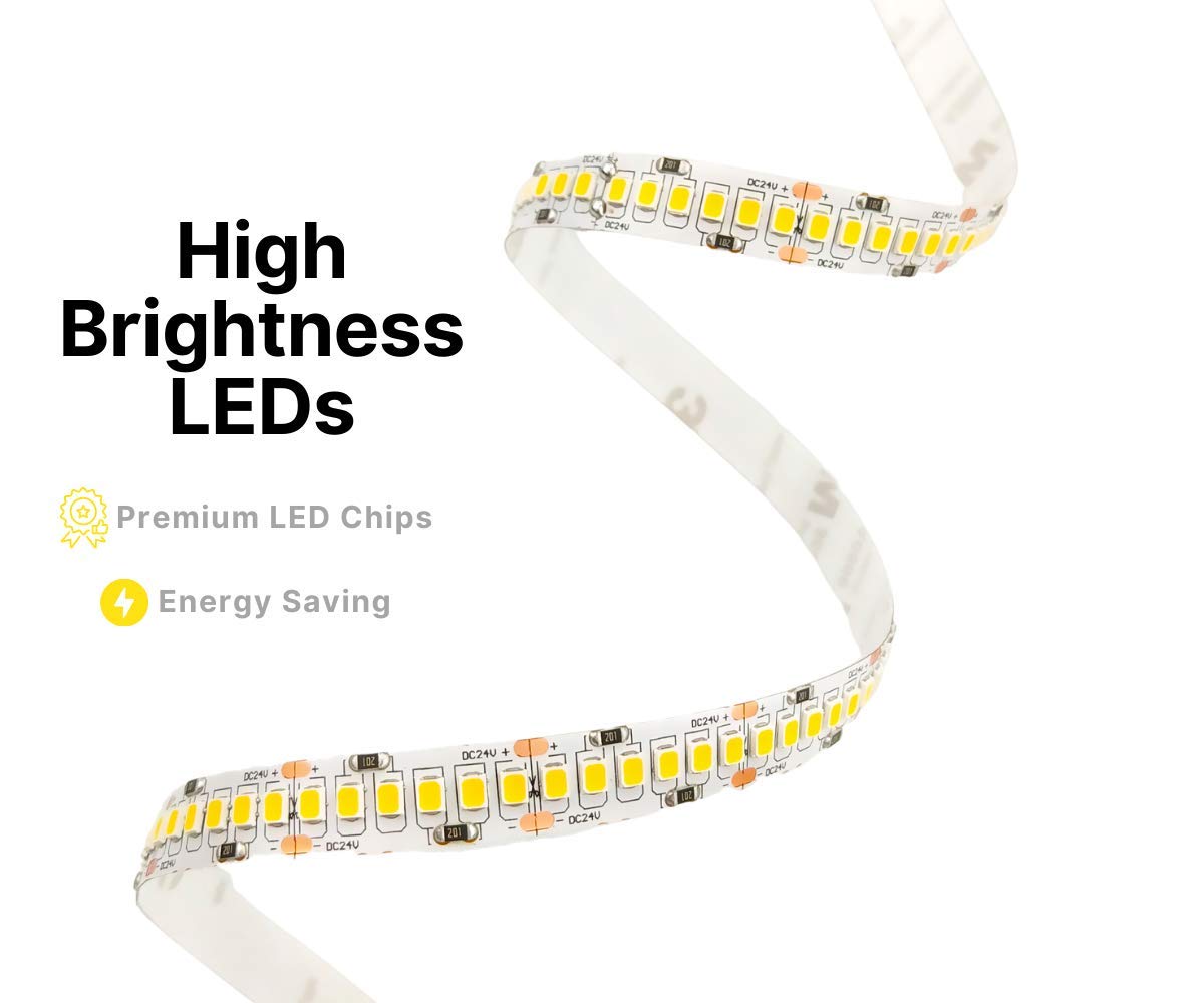 NUOVA GERMANY - PRO Strip LED Alta Luminosita 5M, Striscia Nastro 120W,24V 24W/M 2569Lm/m Flessibile Tagliabile 240Led/m SMD 2835, Luce Naturale 4000K
