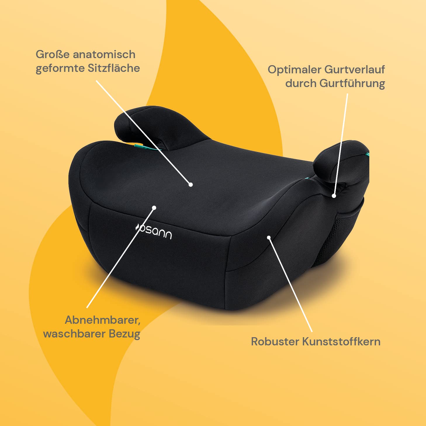 Osann Up, Sitzerhöhung Auto Kinder, Kindersitzerhöhung ohne Isofix 125-150cm (ca. 15-36 kg), Sitzschale i-Size- Black