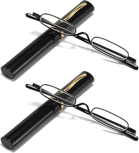 Viseng 2 pares Slim Mini Metal Lectura Gafas Compacto Ligero Portátil Lectores con Gafas Caso para Lectura Caso +1.5 (negro)