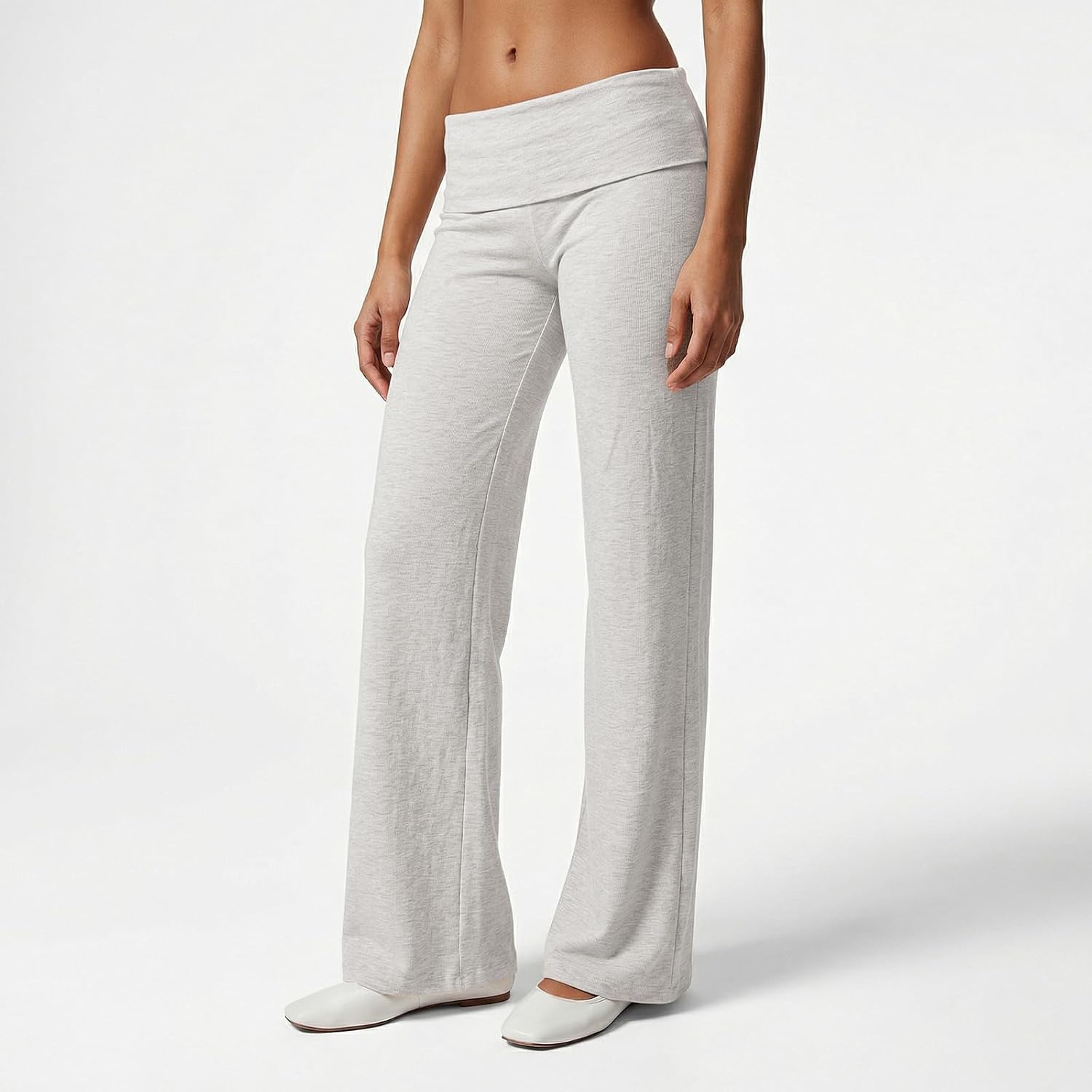 NZNDSHD Fold Over Yoga Pants for Women Low Rise Flare Sweatpants