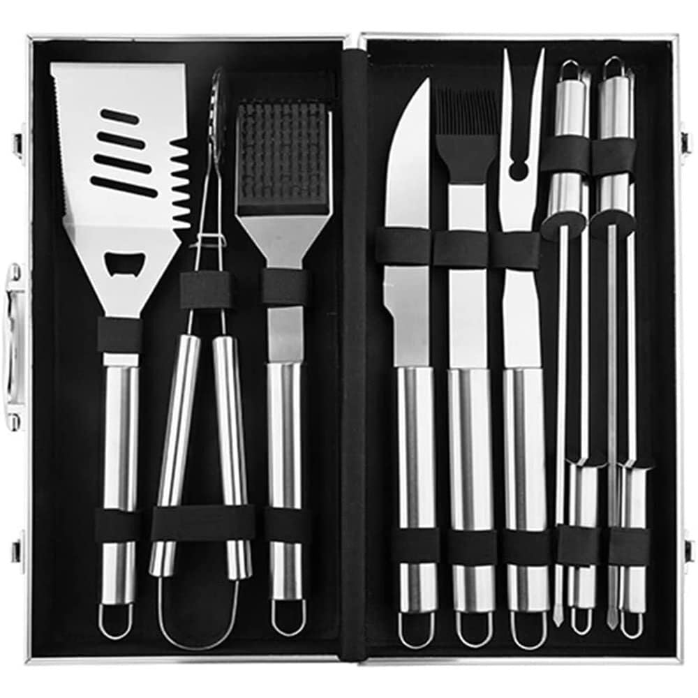 Set di 10 Accessori per Barbecue, Kit di Utensili per Barbecue in Acciaio Inossidabile per Campeggio all'aperto e Cortile