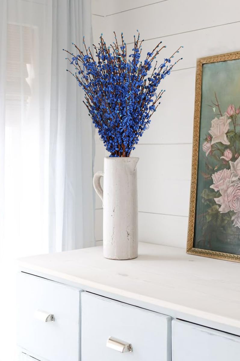 15PCS Blue Flowers 29.5" Jasmine Flowers Long Stem Artificial Flowers for Tall Vase Wedding Party Home Office Kitchen Decoration(Blue)