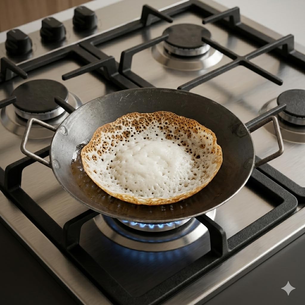 Nakshathra Pure Iron Appam Pan, Traditional Appa Chatti, Gas Stove Compatible, Heavy Duty Non-Toxic Cookware for Appam, Omelette & Pancake - Black (10 Inch or 25 Cm) 4