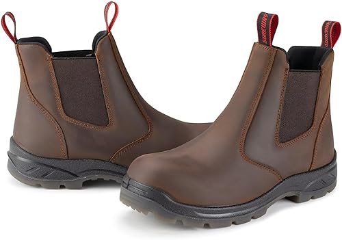 Miniatura 6 de SUREWAY Botas de trabajo impermeables de acero para hombre, zapatos de trabajo de cuero de grano completo, plantillas de memoria cómodas,