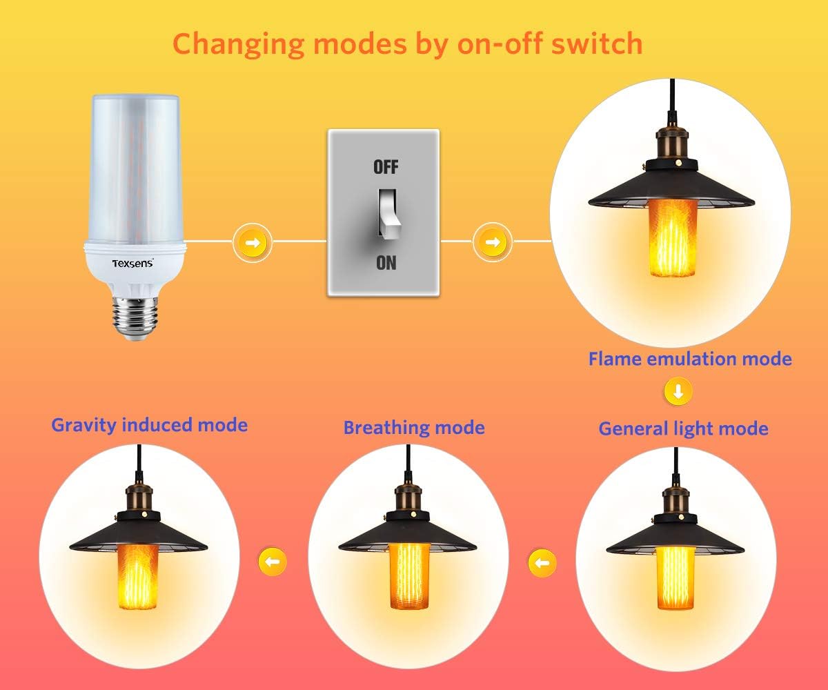 Texsens LED Flame Effect Light Bulbs - 4 Modes LED Flickering Fire Flame with Upside-Down Effect, Simulated Decorative Lights Vintage Flaming Lamp for Halloween/Christmas Decoration/Party/Bar- 2 Pack