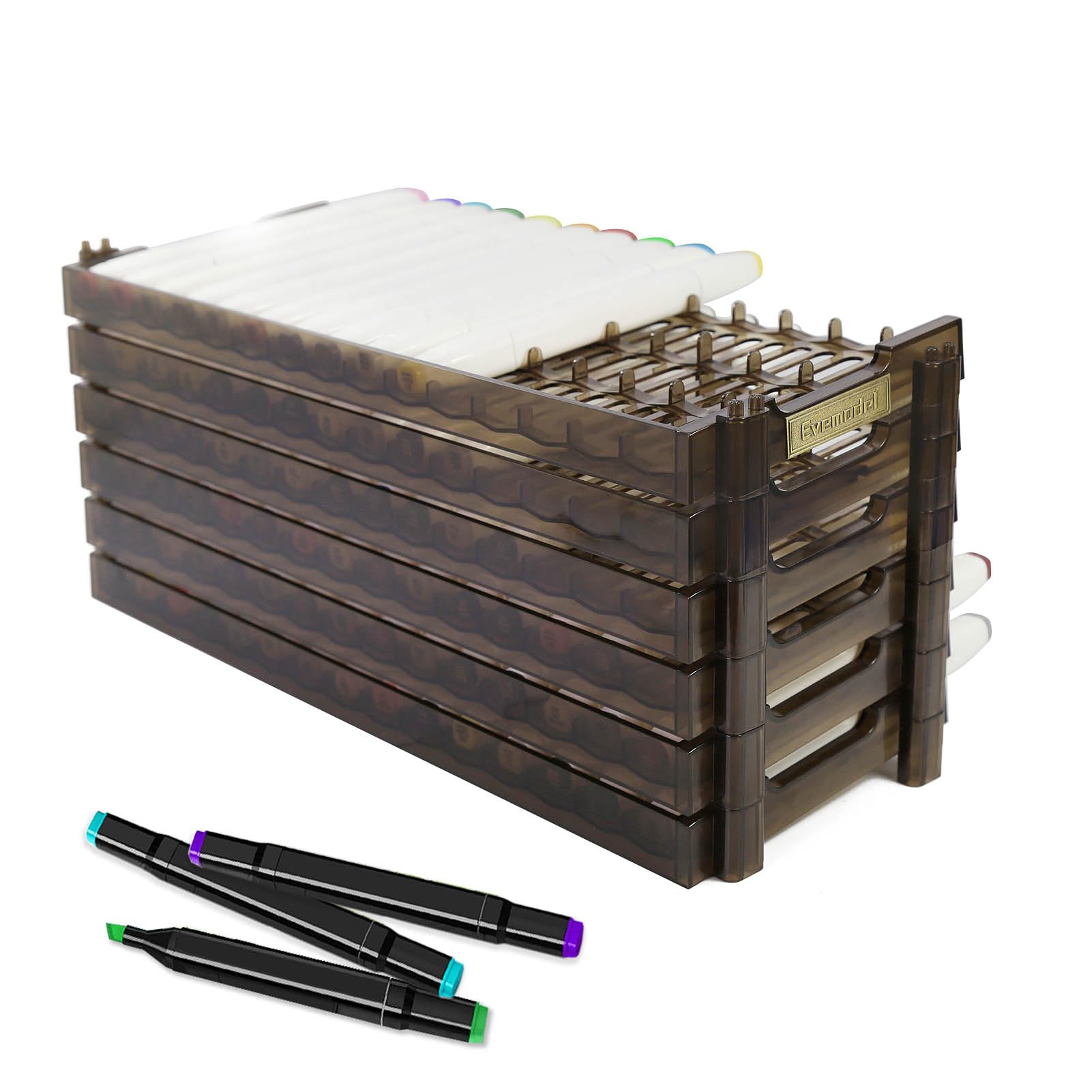 Evemodel 15X6 Slots Penholder Display and Storage Pen Rack for Art Marker Pens Home School Office (Brown, 6pcs)