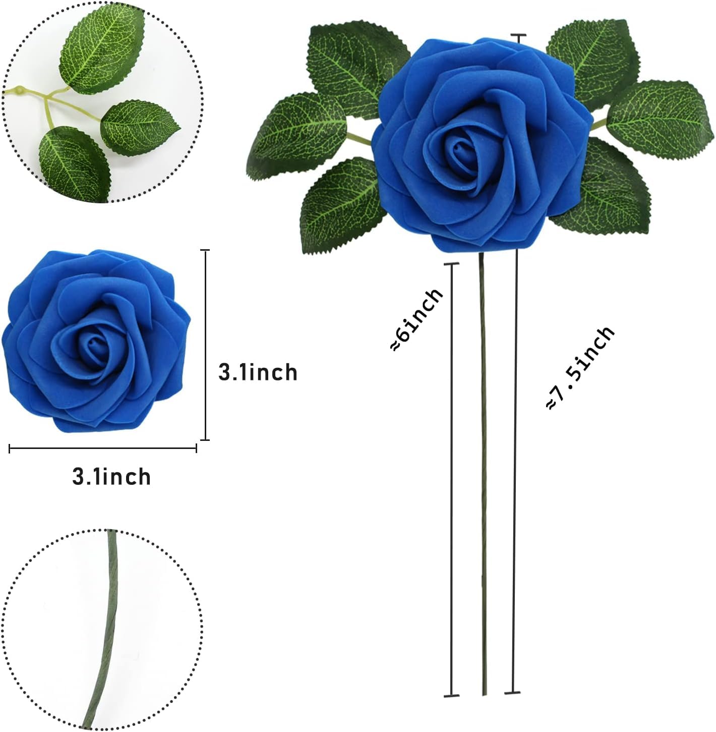 Garlag 25Pcs Artificial Flowers Roses, Real Touch Foam Roses with Stems for Wedding Bridal Bouquet Mother's Day - Image 2