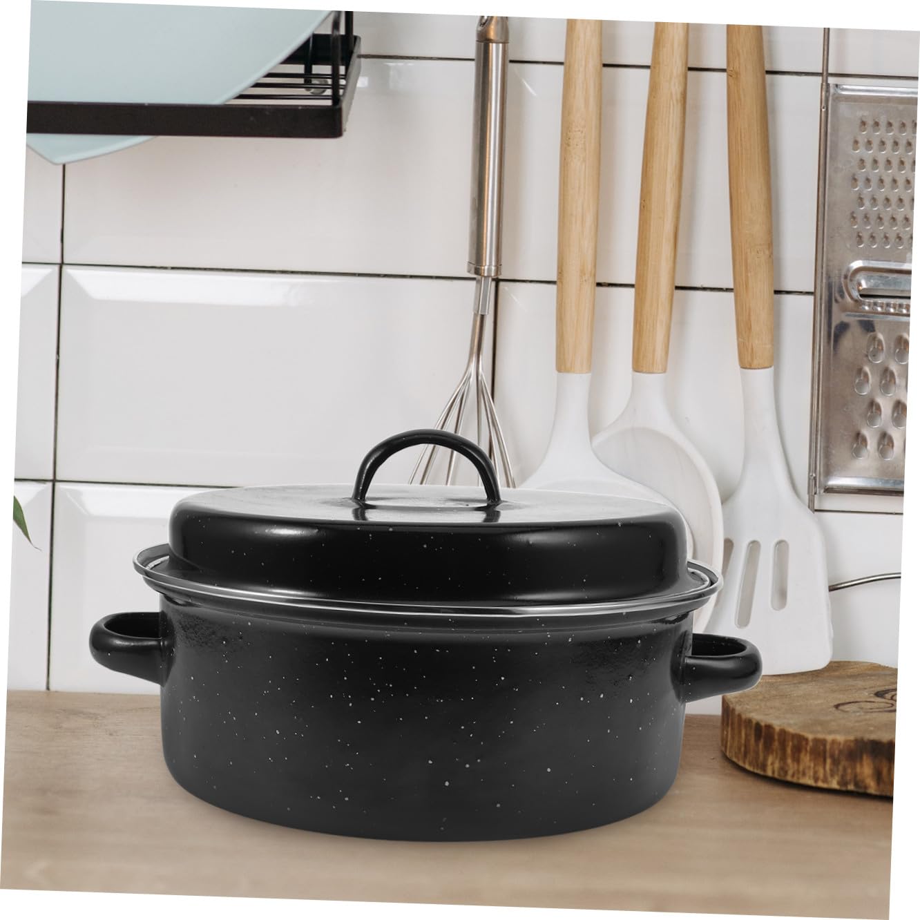 Emaille Kartoffeltopf Schwarz aus Eisen als Praktischer Röster