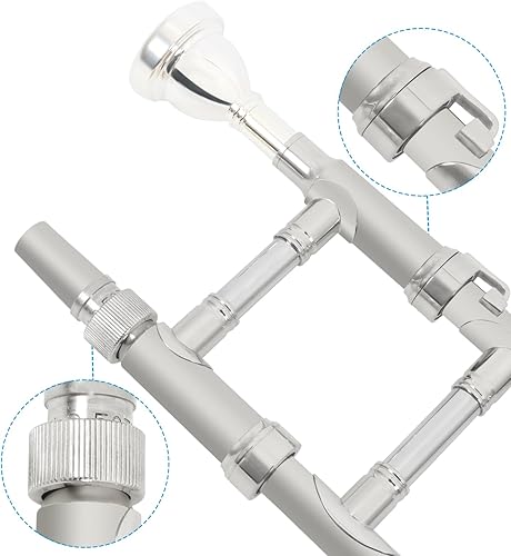 Miniatura 11 de EASTROCK Bb Tenor Slide Trombón B, instrumento de trombón chapado en latón plano para estudiantes principiantes con estuche rígido, con boquilla