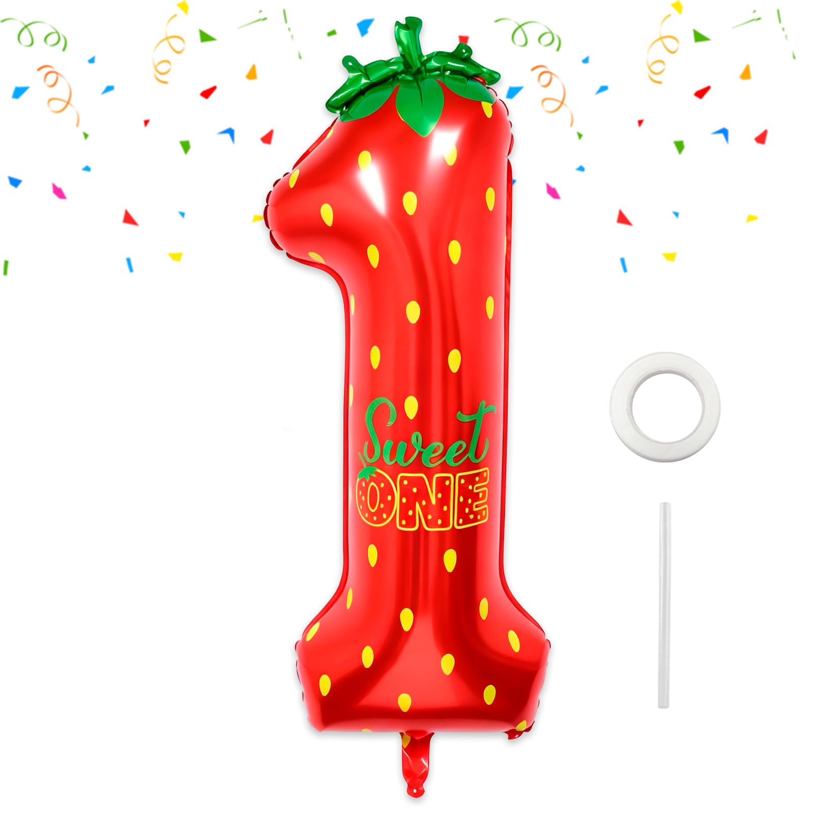 Berry First Birthday Decorations, 40'' Strawberry Number 1 Balloon for 1st Birthday Party Decorations (SWEET ONE)