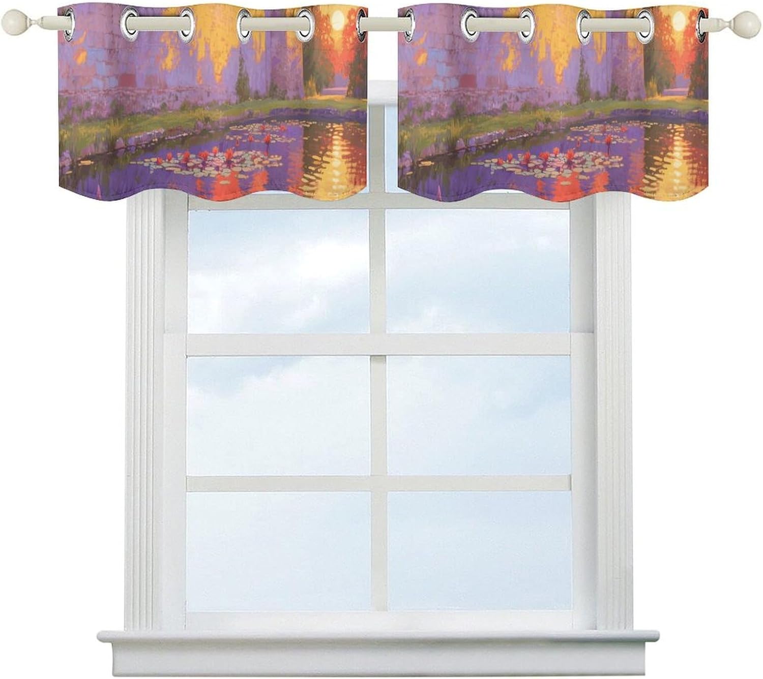 Monet Waterlily Wall Valance for Windows, 2 Pack Kitchen Curtains Modern Home Decor, Soft Blackout Window Curtains for Living Room & Bedroom, 18 X 52 Inch
