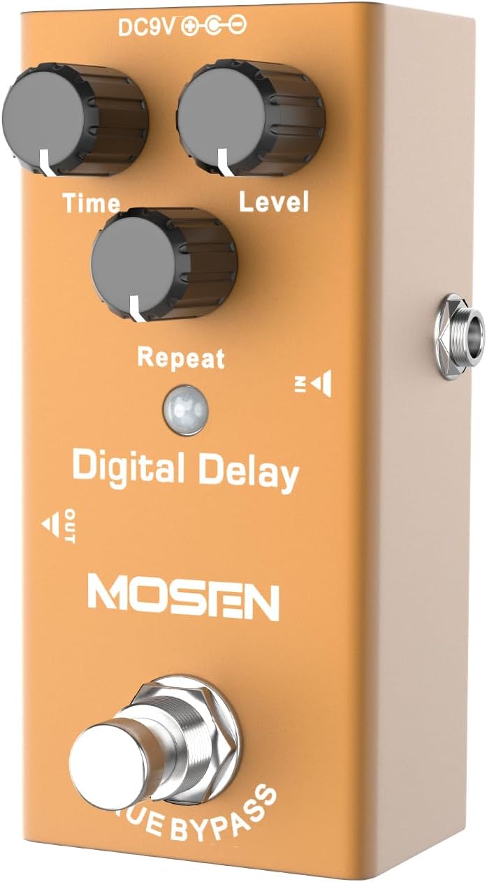 MOSEN Digital Delay Electric Guitar Effects Pedal, Mini Single Type, True Bypass, 3-control knobs, Time, Level, Repeat, 9V DC (Digital Delay)