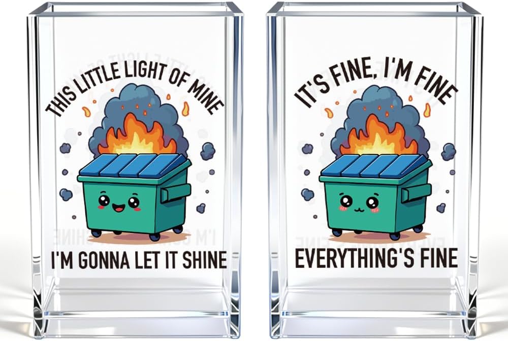 This Little Light Of Mine I'm Gonna Let It Shine Acrylic Cosmetic Pencil Pen Holder Cup, Emotional Dumpster Fire Pen Holder Cup, Therapy Gifts, Mental Health Gifts for Women Colleague Teacher