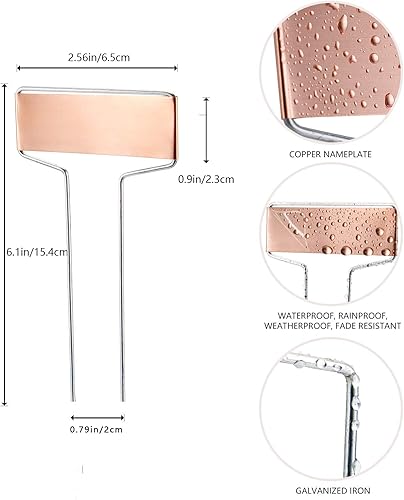 Miniatura 3 de 25 etiquetas de metal de cobre para plantas con 50 etiquetas, película de PET impermeable y bolígrafo permanente, 6.1 pulgadas resistente a la