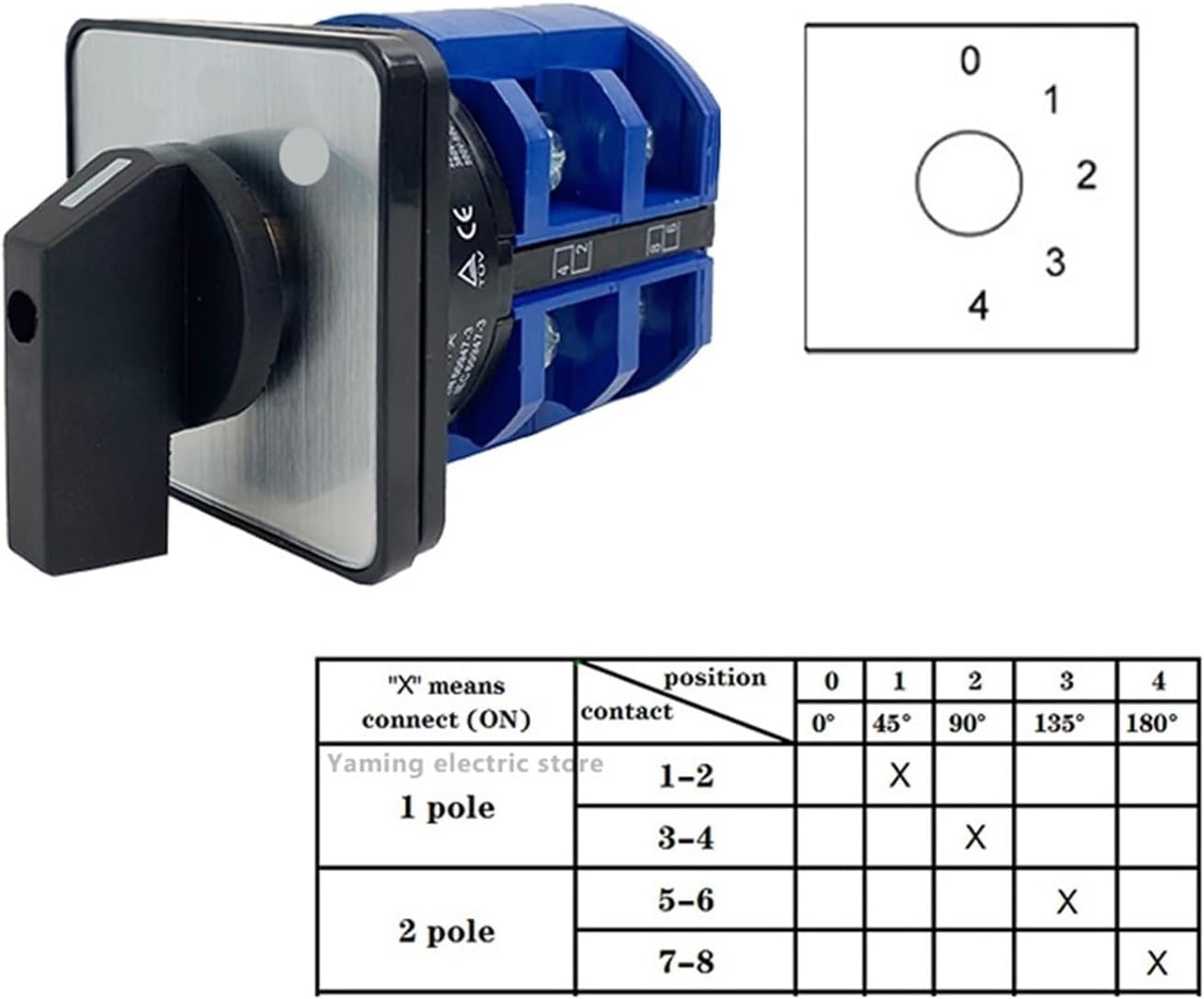 LW26-63 YMW26-63/2M Changeover Cam Mains Rotary Switch 63A 2 Poles 8 Terminals with Protective Box IP65(01234 Only Switch)
