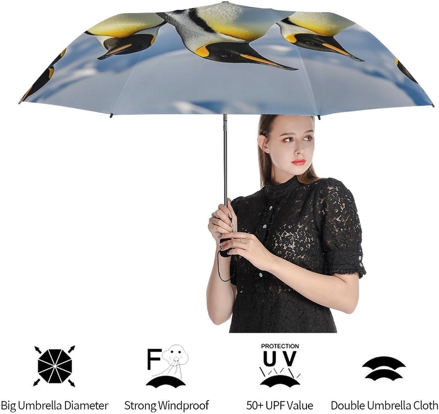 Five Penguins Golf Umbrellas-2 Fold Automatic,Windproof Umbrella with Portable,Strong,Folding Umbrella for Women Men