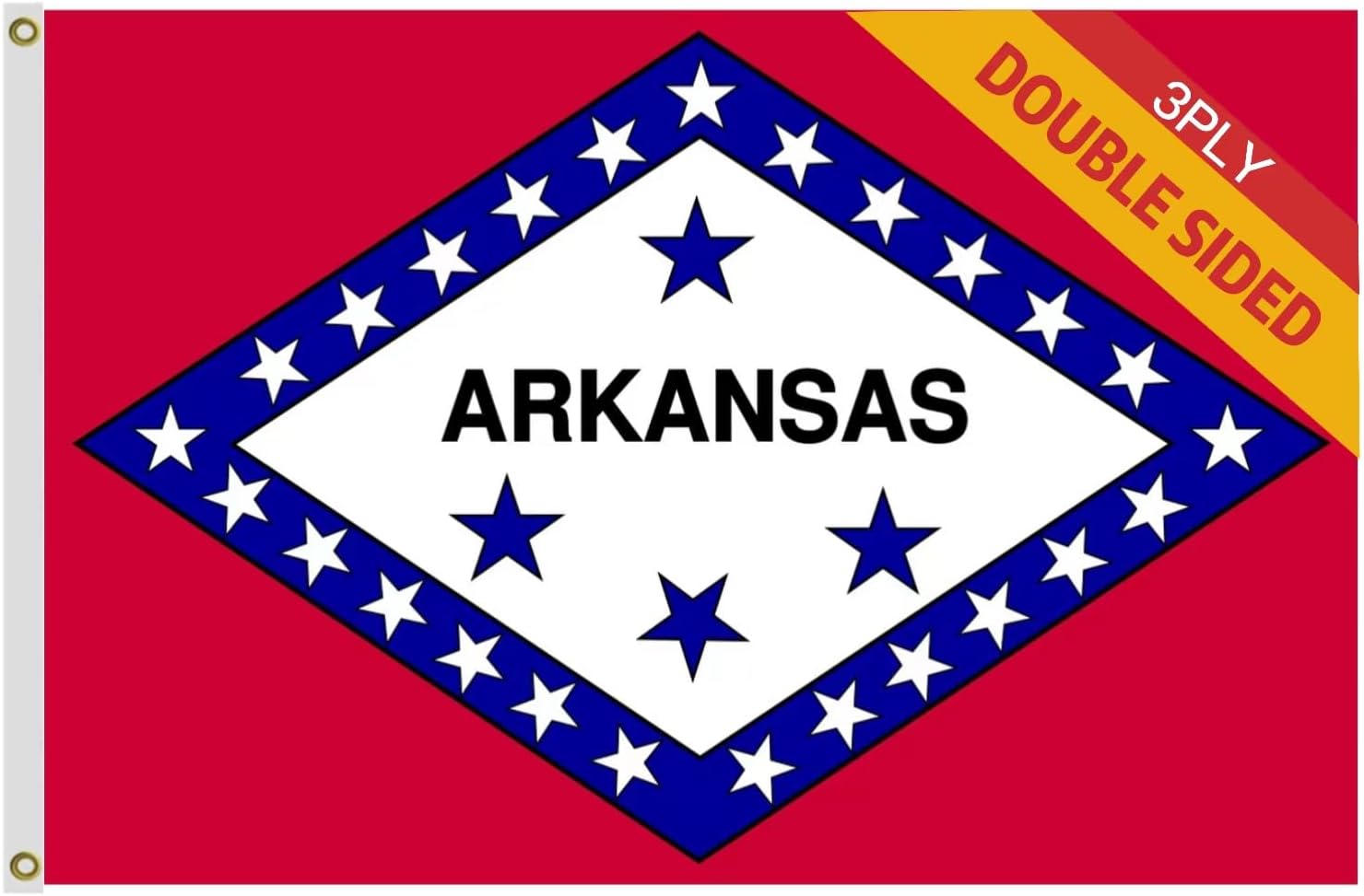 Double Sided 3ply Arkansas State Flag 5X8 FT - Vivid Color, All Weather, Double Stitched Arkansas AR State Flags，Polyester Flags with Sturdy Brass Ring. (3ply 5X8)