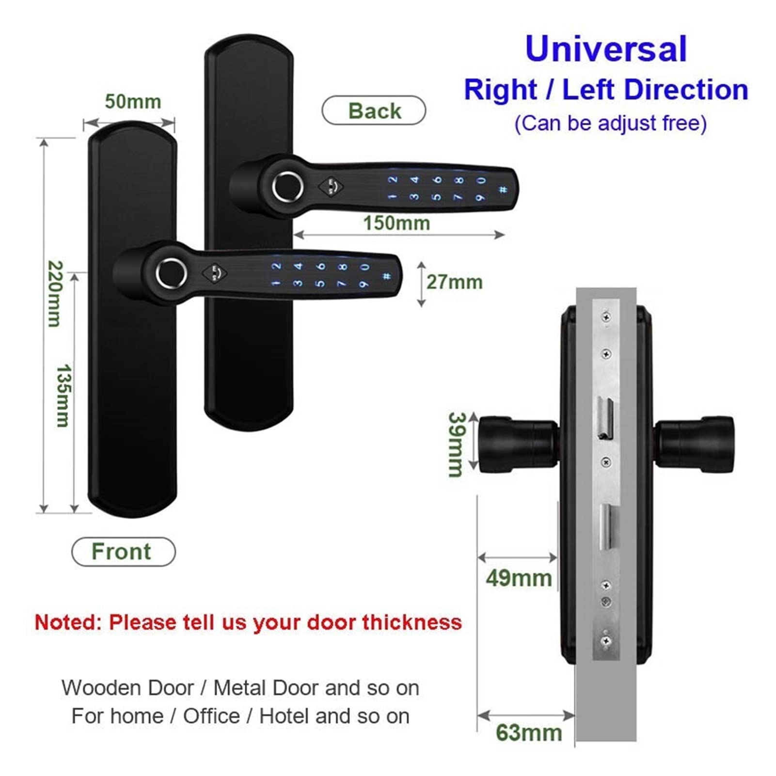 VChics Serrure de porte intelligente, Verrouillage de porte intelligent double empreinte digitale et mot passe verrouillage Bluetooth Appliquer Poignée for la métallique creuse en fer forgé d22(6085)