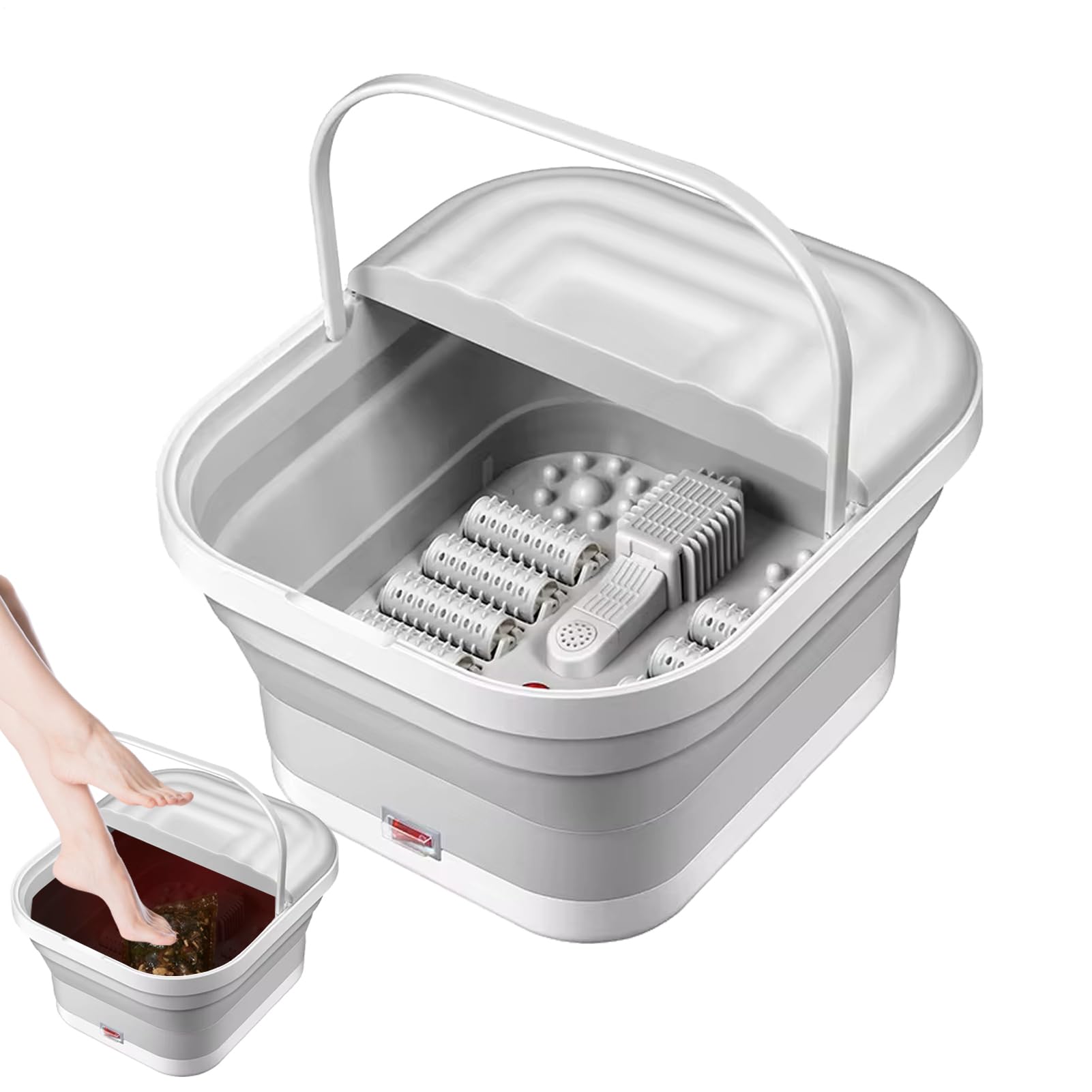 Elektrische Fußwanne, Heizfunktion Klappbecken, Rotlicht mit Rollenmassagegerät, Tragbares Fußbad für tägliche Entspannung, Home Spa, Stressabbau, Selbstpflegeroutine