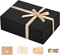 LIFELUM 13.5x10x4 Large Black Magnetic Gift Box for Valentines, Groomsmen Proposals - Includes Card, Ribbon, Filler
