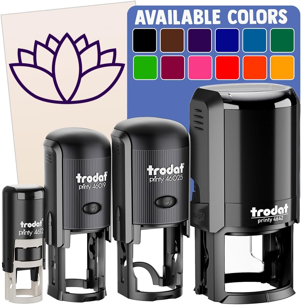 Yoga Lotus Flower Outline Self-Inking Rubber Stamp Ink Stamper for Stamping Crafting Planners - 1-1/2 Inch Large - Blue Ink