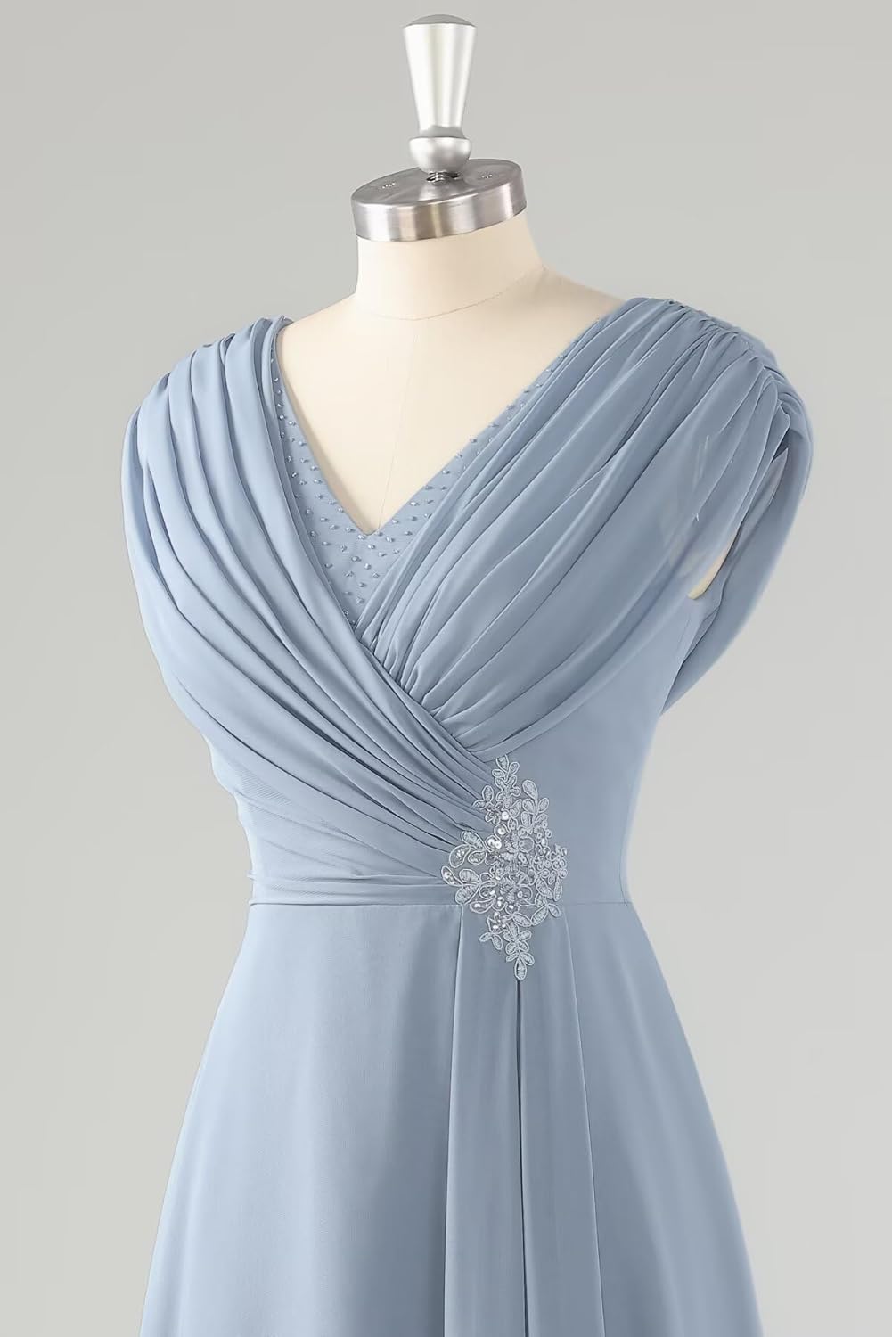 GUKARLEED Women’s Cap Sleeve Pleated Mother of The Bride Dresses Chiffon Lace Appliques V Neck Wedding Guest Formal Dress - Image 7