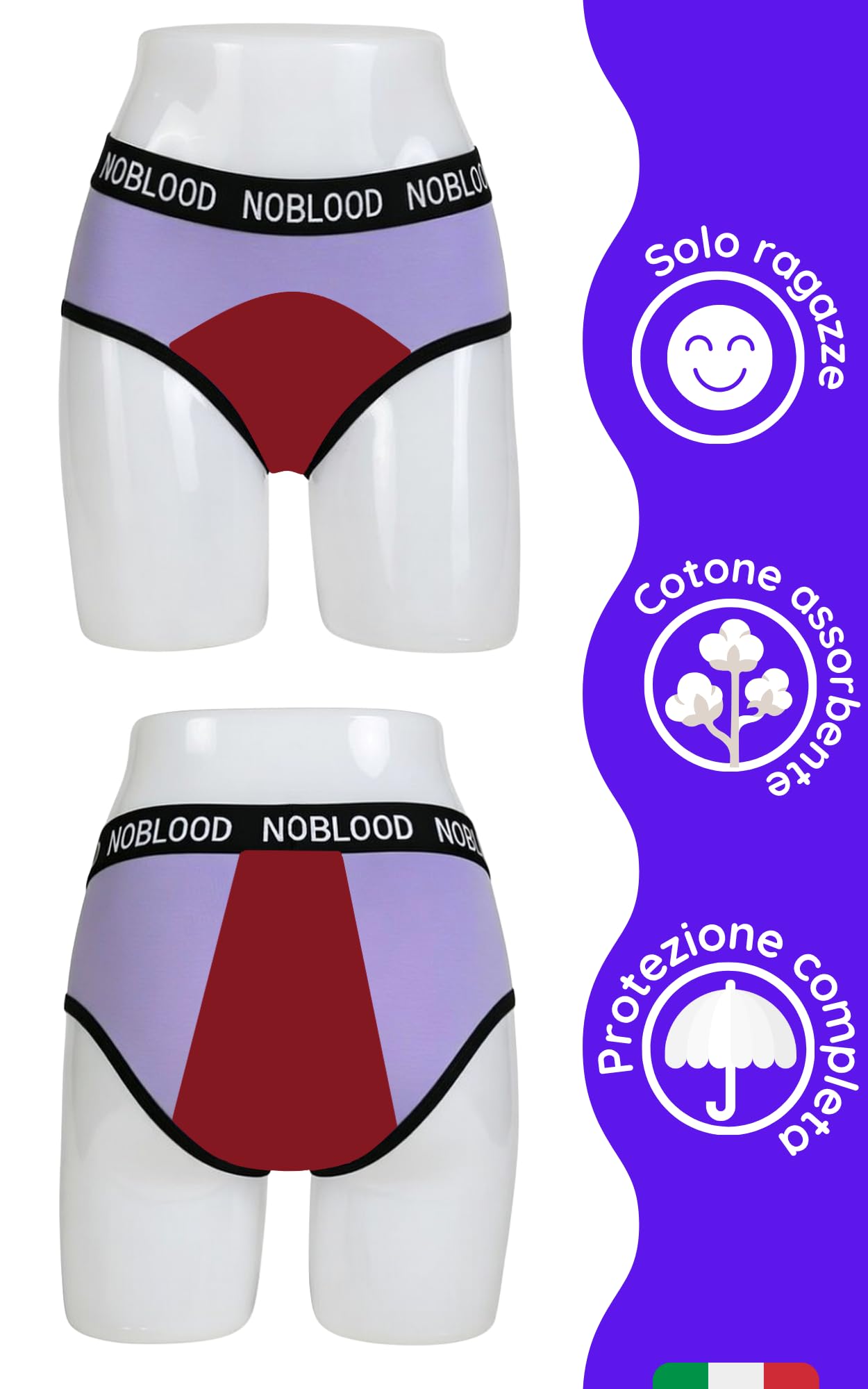 NoBlood - Set di 3 Slip da Ciclo Ragazza 10/18 Anni Cotone Comodo - Mutande Assorbenti Mestruali Flusso Abbondante | Mutandine Mestruale Assorbente Adolescente