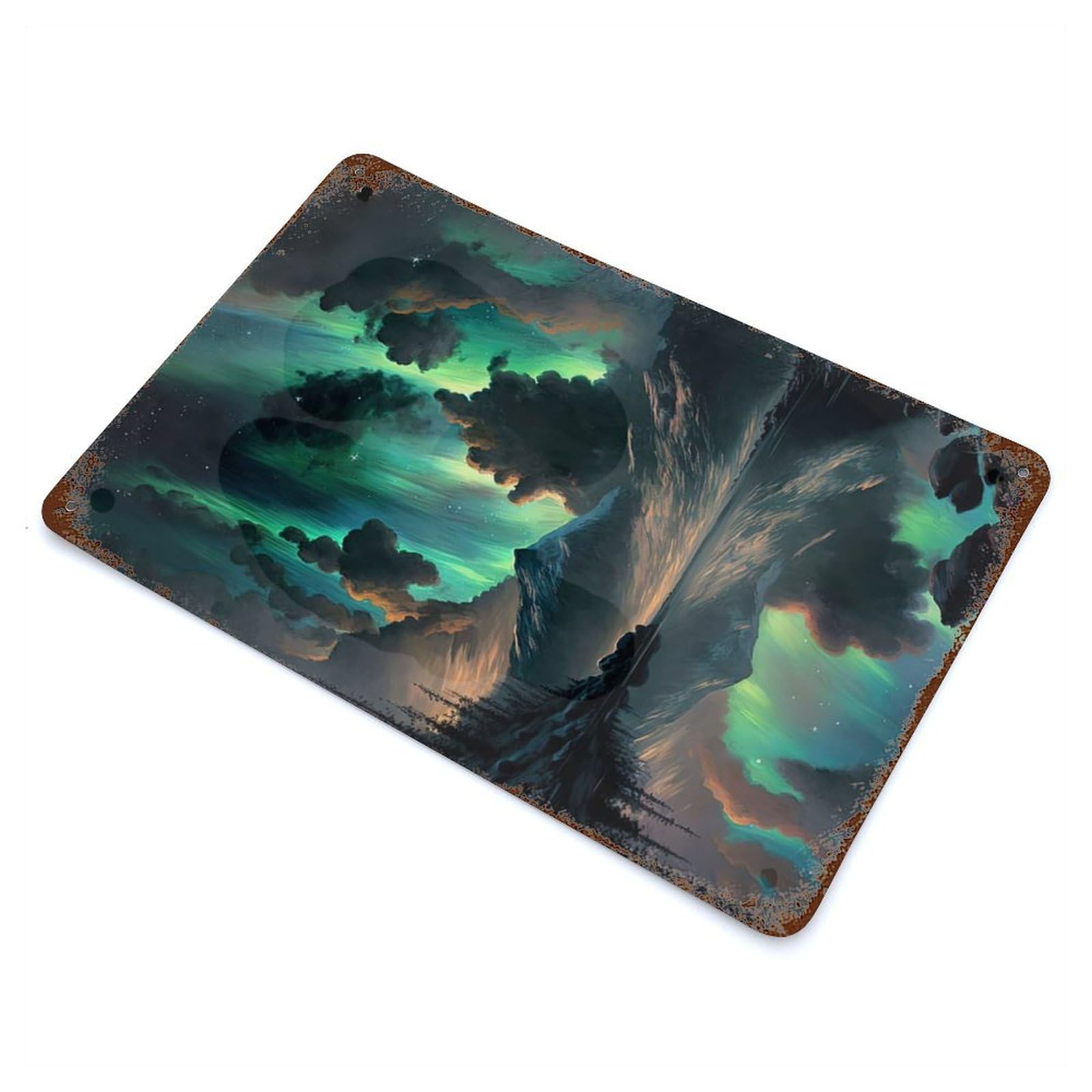 Green Aurora Borealis Retro Metal Sign 11.8"x7.9", Classic Wall Plaque for Garage, Pub Or Kitchen